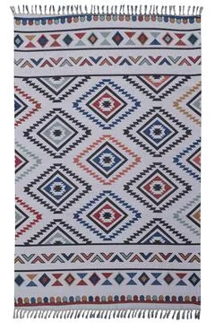 Colored patterned machine carpet on a white background Stock Photos