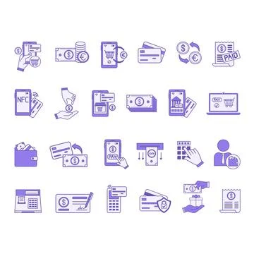 Colored Payment Icon Set. Vector Illustrations: Money, Wallet, Transaction,.. Stock Illustration