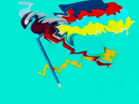 Colored pencil on the background of multi-colored gradient lines. Stock Illustration