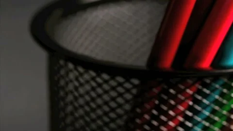 Colored pencil crayons in a pencil cup Stock Footage 132736728