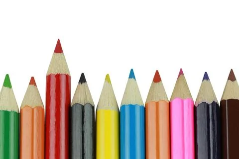 Colored pencil with a pointed tip are beautifully arranged.. Stock Photos