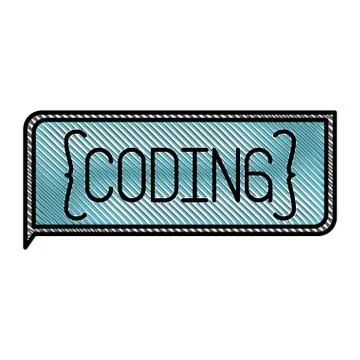 Colored pencil silhouette of rectangle text coding Stock Illustration