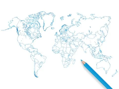 Colored pencil world map illustration Stock Illustration