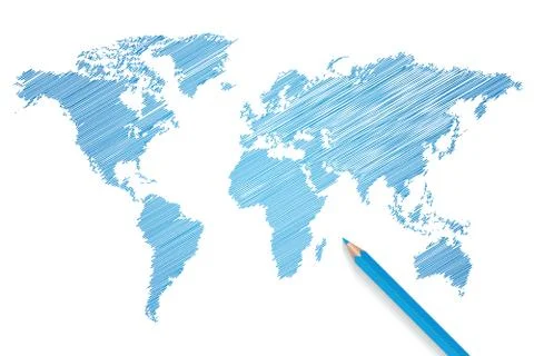 Colored pencil world map vector Stock Illustration