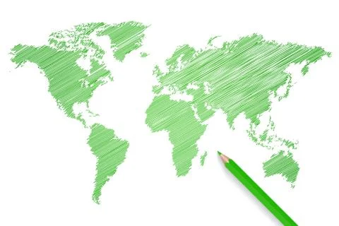 Colored pencil world map vector Stock Illustration