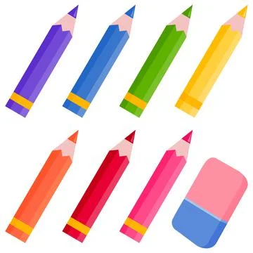 Colored pencils and eraser. Vector illustration Stock Illustration