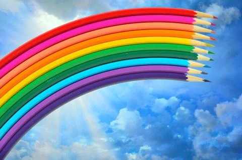 Colored pencils and rainbow Stock Illustration