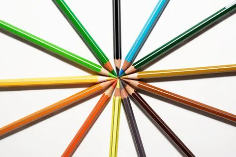 Colored pencils and sharp in circle Stock Photos