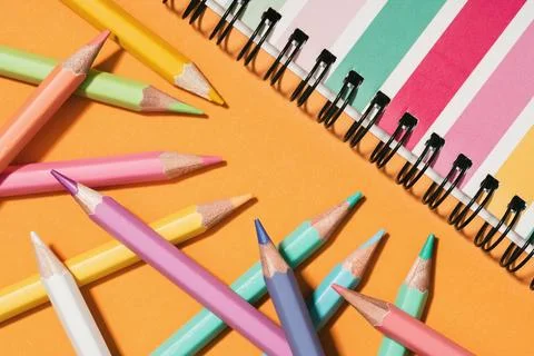 Colored Pencils background corner border. Back to School Stock Photos