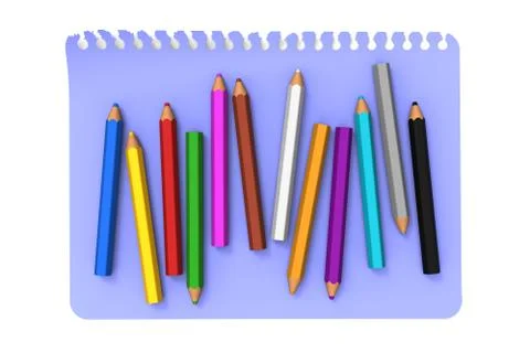 Colored pencils on blue note message paper Stock Illustration