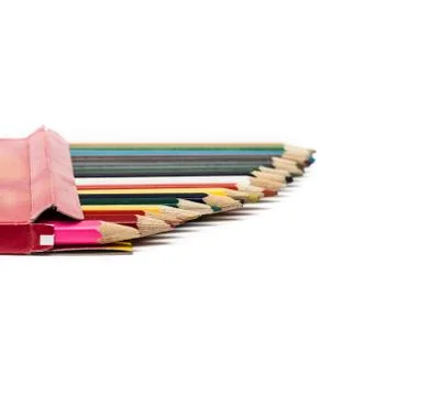 Colored pencils in a box Stock Photos