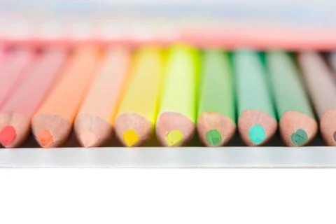 Colored pencils in box, shallow depth of field Фото
