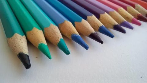 Colored Pencils Close-Up in Perspective Stock Photos
