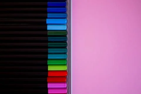Colored pencils for creative idea and concept. Drawing and painting. Learn from Stock Photos