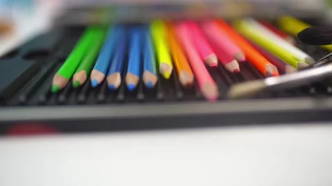 Colored pencils. Creativity and hobbies. Drawing Stock Footage 218401453