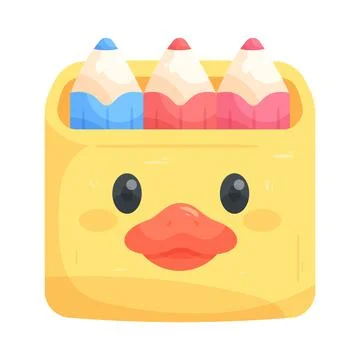 Colored pencils with a cute duck themed case Stock Illustration