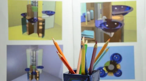 Colored pencils in designer studio Stock Footage 41761359