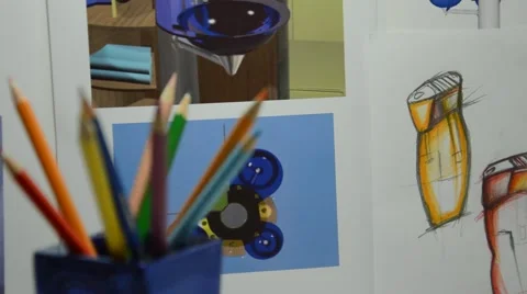 Colored pencils in designer studio Stock Footage 41761369