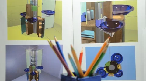 Colored pencils in designer studio Stock Footage 41761374