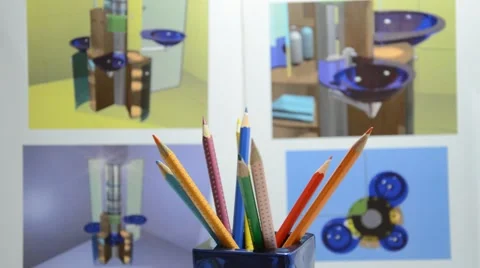 Colored pencils in designer studio Stock-Footage 41761481