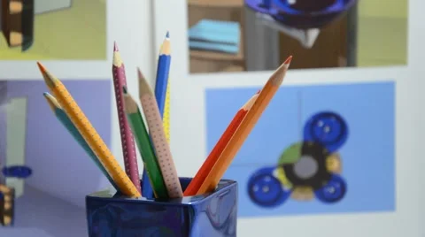 Colored pencils in designer studio Stock Footage 41761504