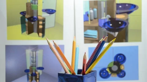 Colored pencils in designer studio Stock Footage 41761521