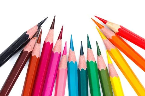 Colored pencils, different size Stock Photos