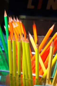 Colored pencils for drawing. Stationery. School supplies, stationery accessor Stock Photos