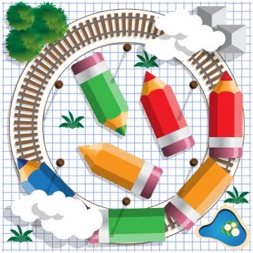 Colored pencils in the form of a train. Stock Illustration