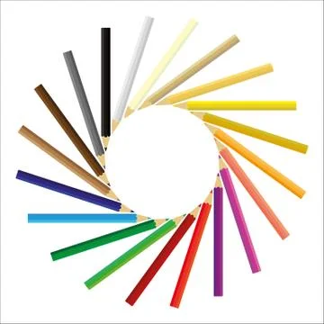 Colored pencils gathered in a circle Stock Illustration