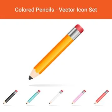 Colored Pencils Isolated On A White Background. Vector Icon Set. Stock Illustration