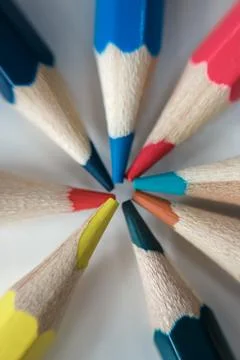 Colored pencils laid out in the sun Stock Photos