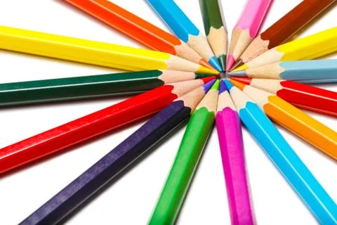 Colored pencils lying circle Stock Photos