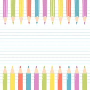 Colored Pencils on notebook sheet with White Space for Message Illustrazione stock