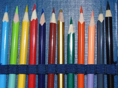 Colored pencils in a pencil case Stock Photos