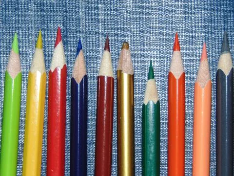 Colored pencils in a pencil case Fotos Stock