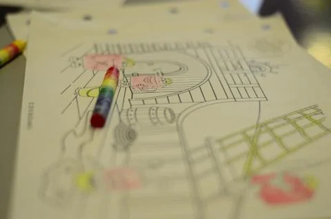 Colored pencils on a plotting paper Stock Photos