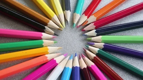 Colored pencils on a rotating plate Stock Footage 79391289