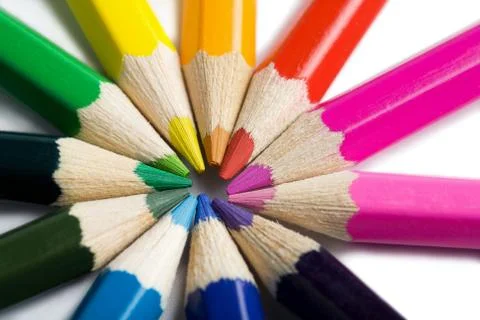 Colored pencils in round shape Stock Photos