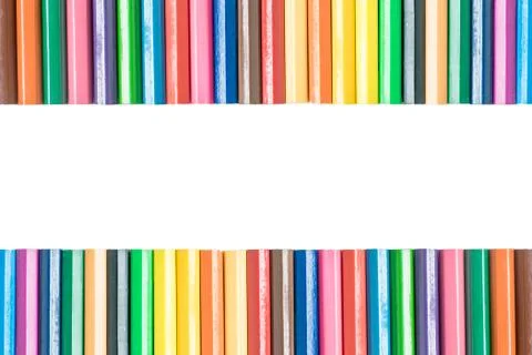Colored pencils in a row  for background Stock Photos