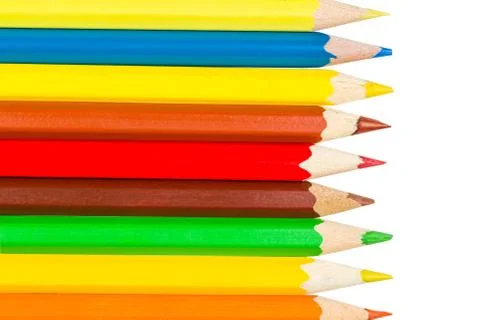 Colored pencils in a row on the left Foto stock
