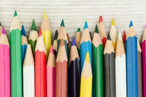 Colored pencils in a row Stock Photos