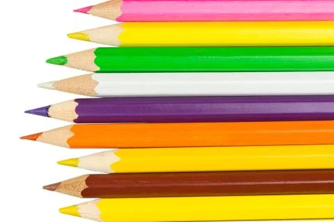 Colored pencils in a row on the right Foto stock