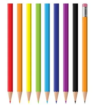 Colored pencils row set vector illustration school education stationery Stock Illustration