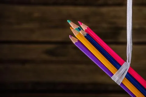 Colored pencils. Rustic. Close-up. Stock Photos