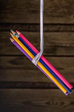 Colored pencils. Rustic. Close-up. Stock Photos