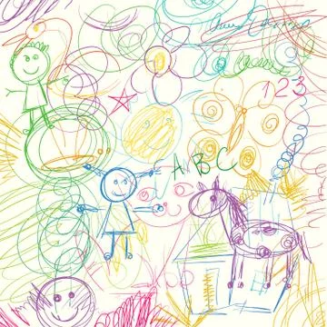 Colored pencils scribbles made by a little kid 스톡 일러스트