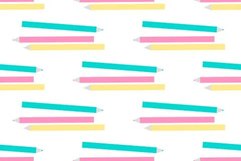Colored pencils. Seamless vector texture pattern in flat design isolated on w Stock Illustration