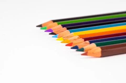 Colored Pencils with Selective Focus Stock Photos