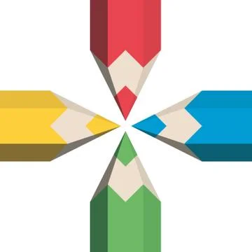 Colored pencils set. 4 sharpened colorful crayons - red, green, blue and yellow Stock Illustration